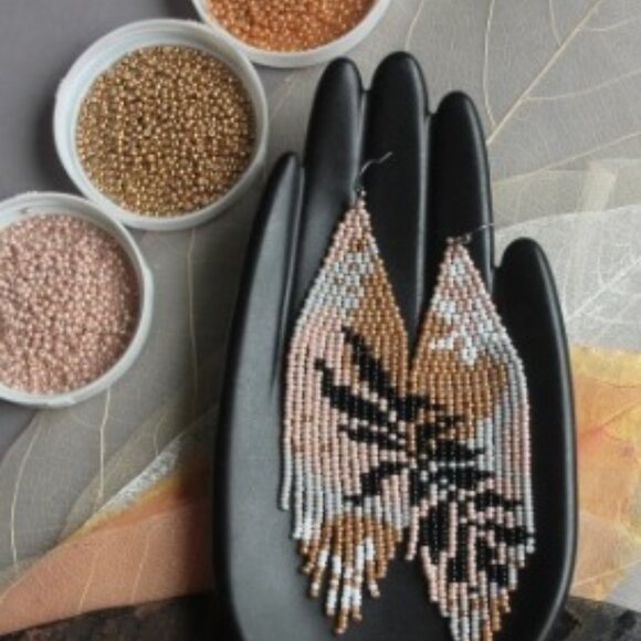 Beautiful Namystynky Etsy Artisan Floral Abstract Long Czech Beaded Earrings - Picture 8 of 15